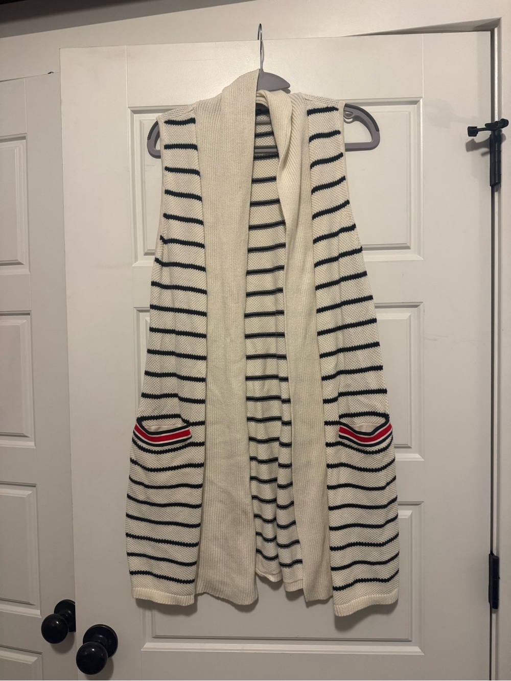Talbots Striped Long Sleeveless Cardigan Sweater Vest Size Small